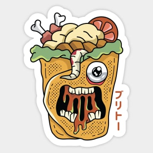 Kawaii Japanese Monster Burrito for Pizza Lovers Sticker
